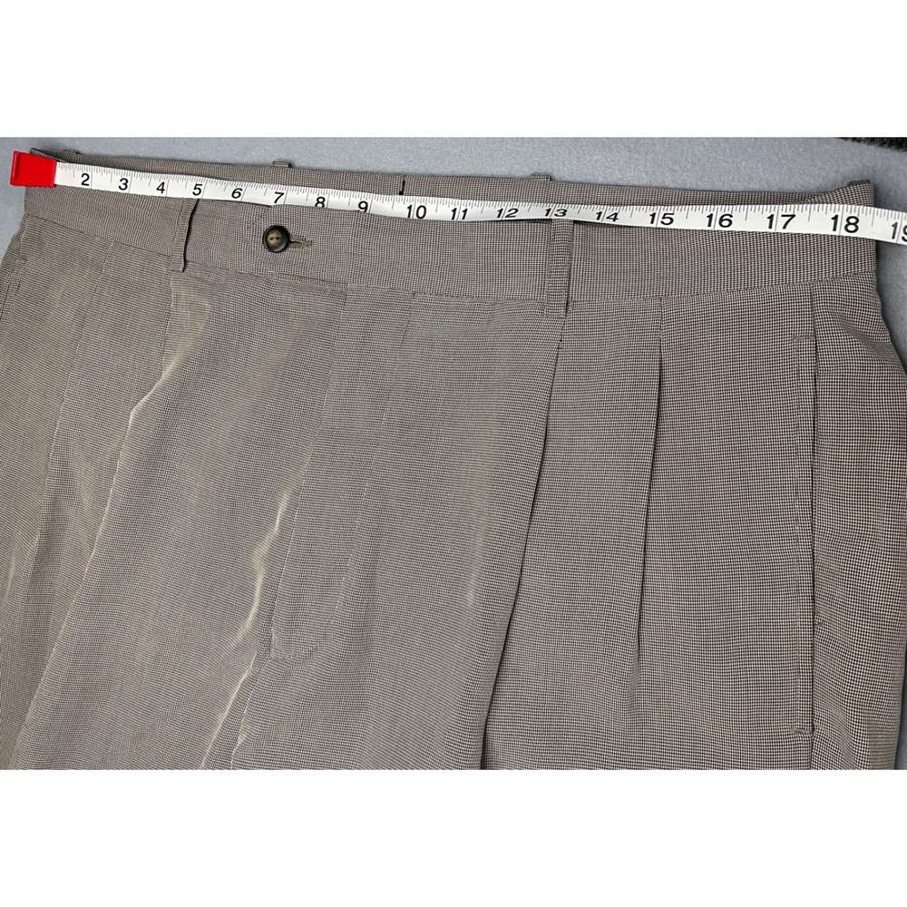 Chereskin Mens Tan Micro Houndstooth Pleated Cuffed Dress Pants 36x28 - Picture 9 of 12